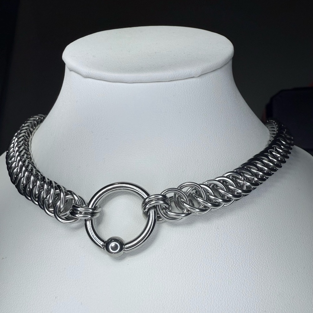 chunky steel chainmaille choker necklace